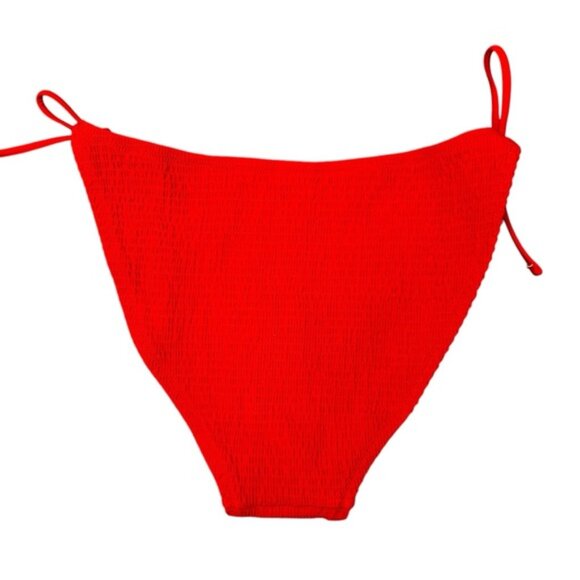 NWT J. CREW Red Smocked Textured String Cheeky Bikini Bottom Size Large Side Tie - Picture 4 of 7